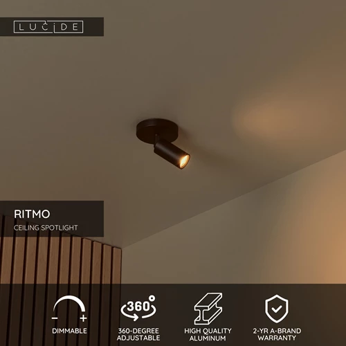Lucide RITMO - Ceiling spotlight - Ø 10 cm - 1xGU10 (MR11) - Black - USP